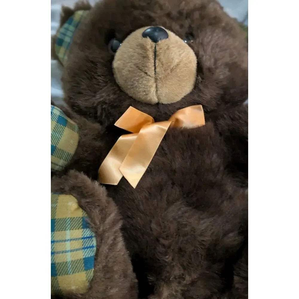 Vtg Dan Dee Soft Expressions Teddy Bear Plush Brown Plaid Paws Bow NWT 16